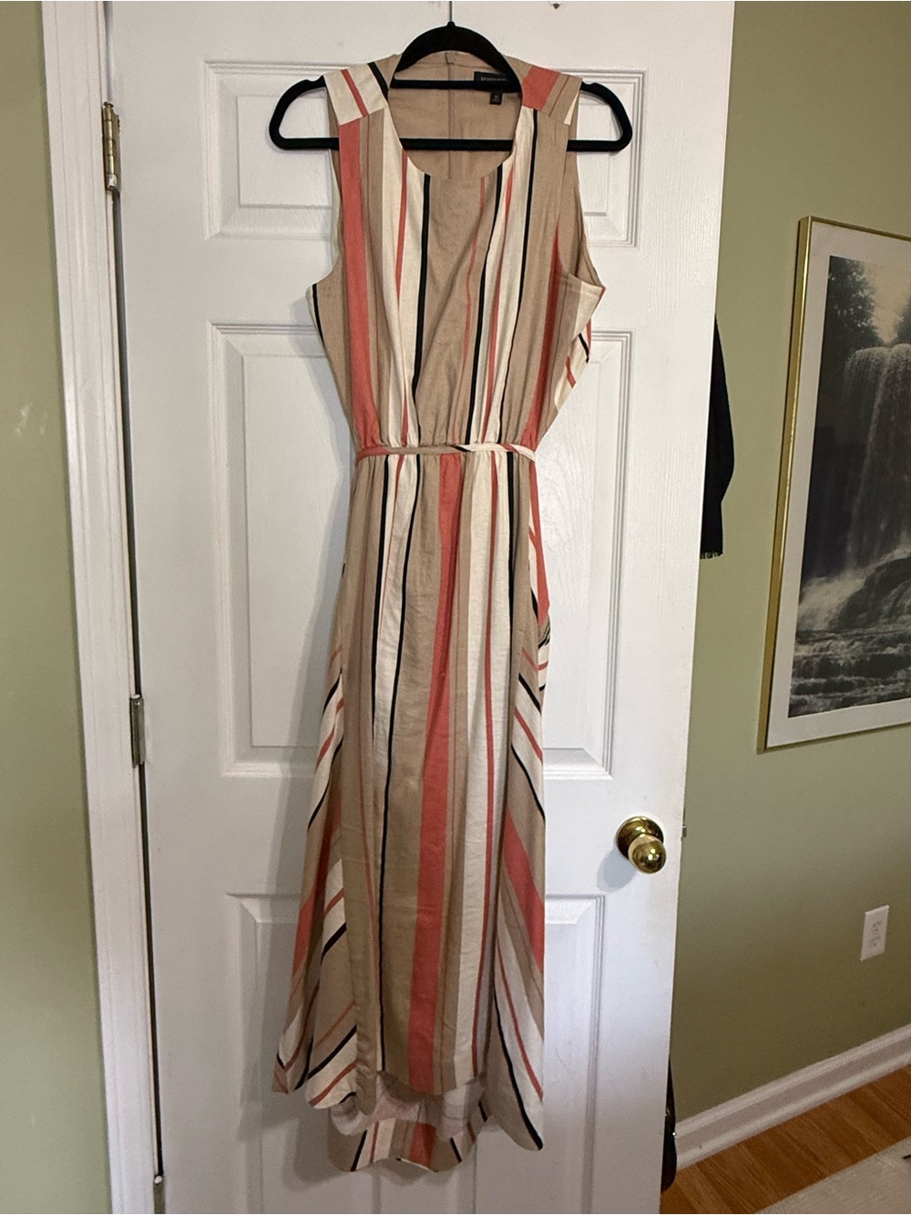 Banana republic linen Sleeveless Striped Maxi Dress in Beige Coral black
